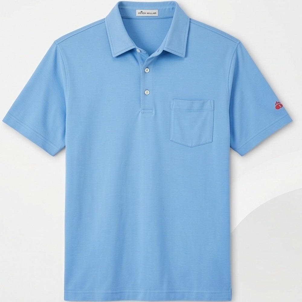 Peter Millar Mens L Pima Cotton Short Sleeve Pocket Polo Shirt Blue Large